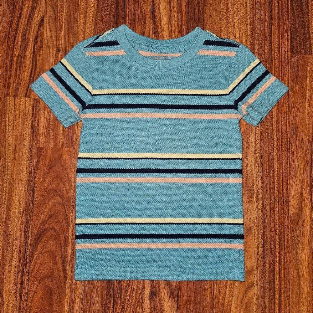 5 For $25 Cat & Jack Blue Orange Yellow Striped Textured Tee Shirt Toddler 4T